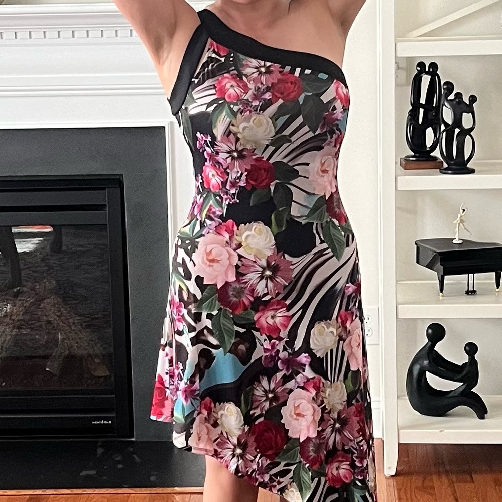 Venus Asymmetrical Tropical Print Dress - one shoulder